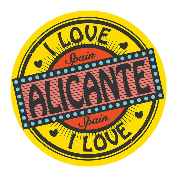 Grunge color stamp with text I Love Alicante inside — Stock Vector