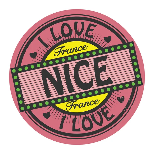 Grunge color stamp with text I Love Nice inside — Stock Vector