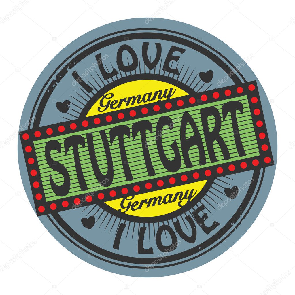 Grunge color stamp with text I Love Stuttgart inside