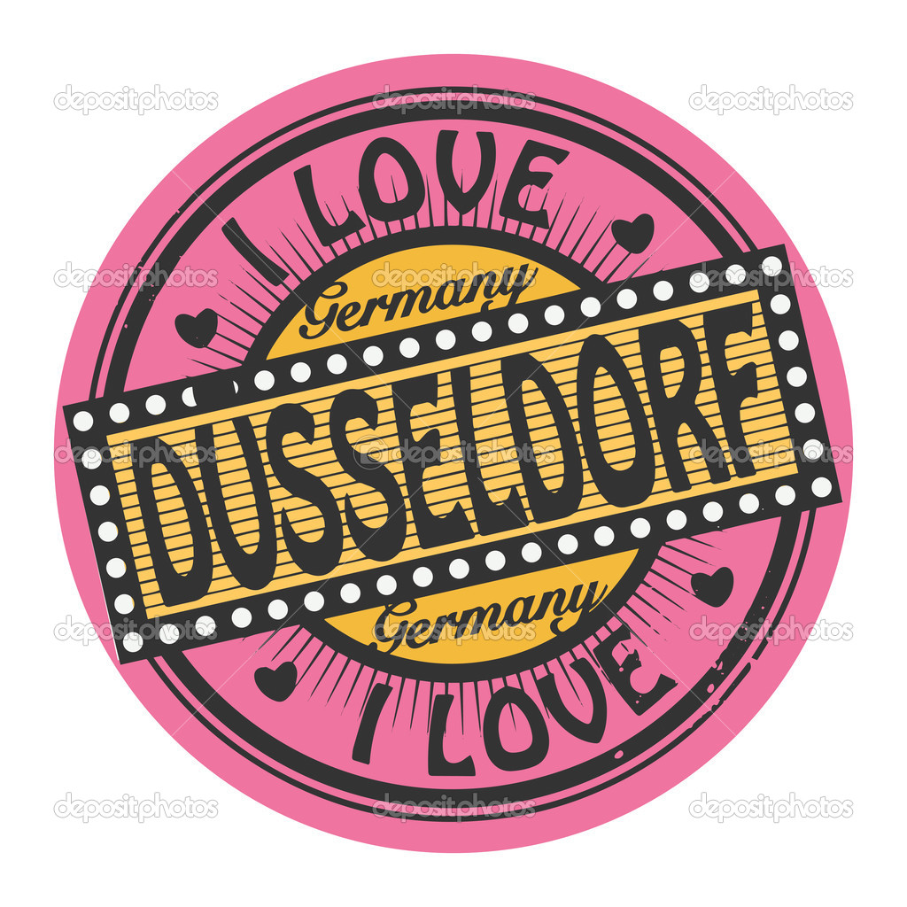 Grunge color stamp with text I Love Dusseldorf inside