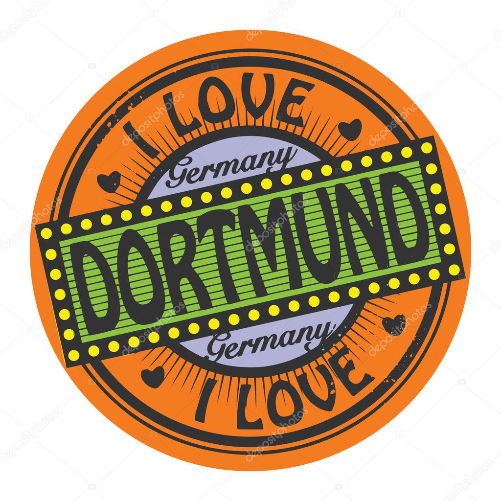 Grunge color stamp with text I Love Dortmund inside