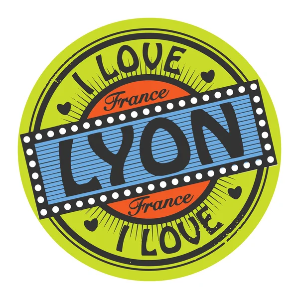 Цветная марка с текстом I Love Lyon внутри — стоковый вектор