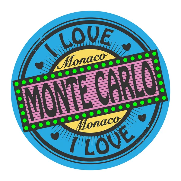 Grunge timbro a colori con testo I Love Monte Carlo inside — Vettoriale Stock