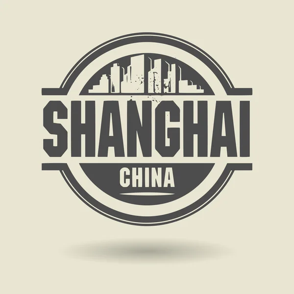 Razítko nebo popisek s textem v Šanghaji, Čína uvnitř — Stockový vektor