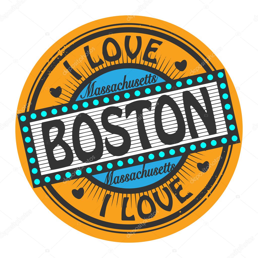 Grunge color stamp with text I Love Boston inside