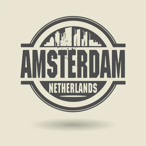 Stamp or label with text Amsterdam, Netherlands inside — Stock Vector