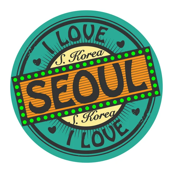 Grunge color stamp with text I Love Seoul inside — Stock Vector