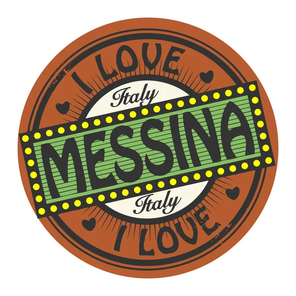 Grunge timbro a colori con testo I Love Messina inside — Vettoriale Stock