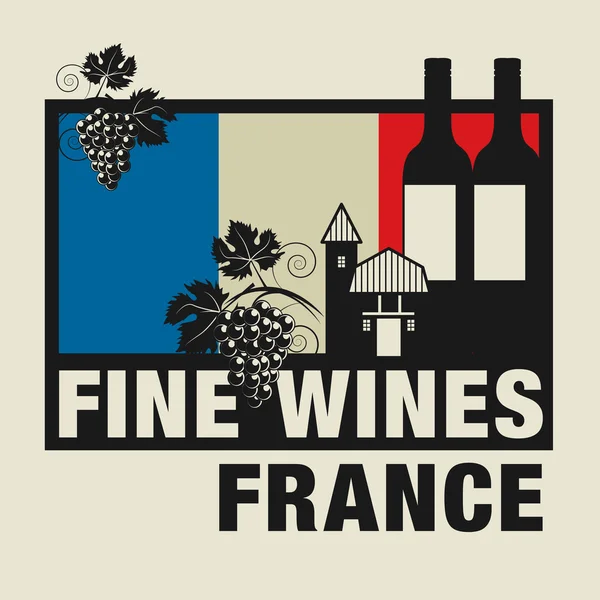 Timbre ou étiquette avec mots Fine Wines, France — Image vectorielle