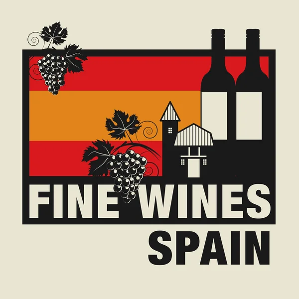 스탬프 또는 레이블을 단어 와인, 스페인 — 스톡 벡터