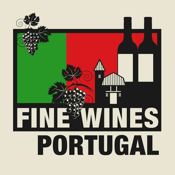 Stamp or label with words Fine Wines, Portugal — Stock Vector