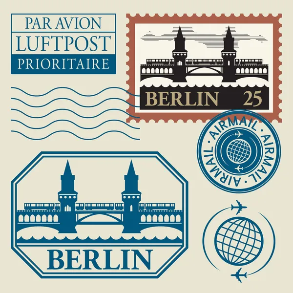 Stamps set with word Berlin inside — Stock Vector