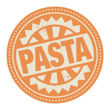 soyut damga veya etiket içinde yazılı metin makarna ile