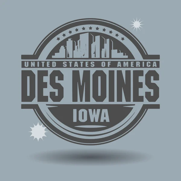Timbre ou étiquette avec texte Des Moines, Iowa inside — Image vectorielle