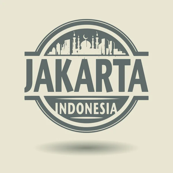 Prangko atau label dengan teks Jakarta, Indonesia di dalam - Stok Vektor