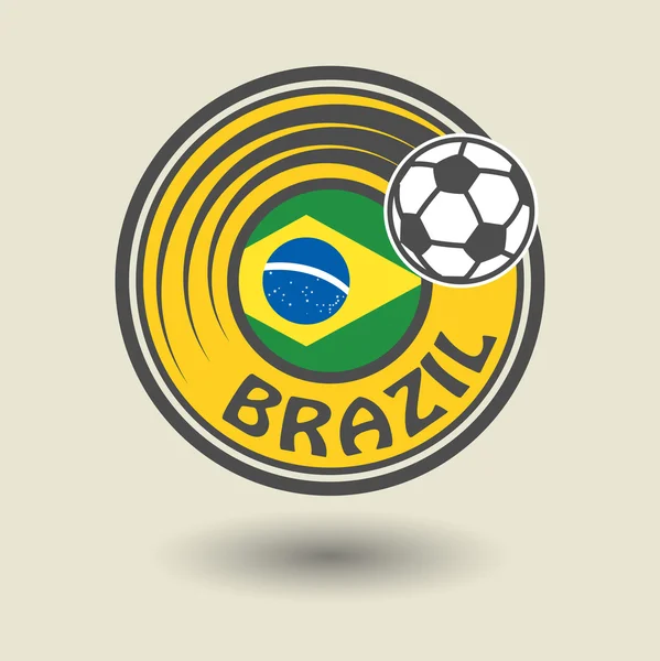Selo ou rótulo com palavra Brasil, tema de futebol —  Vetores de Stock