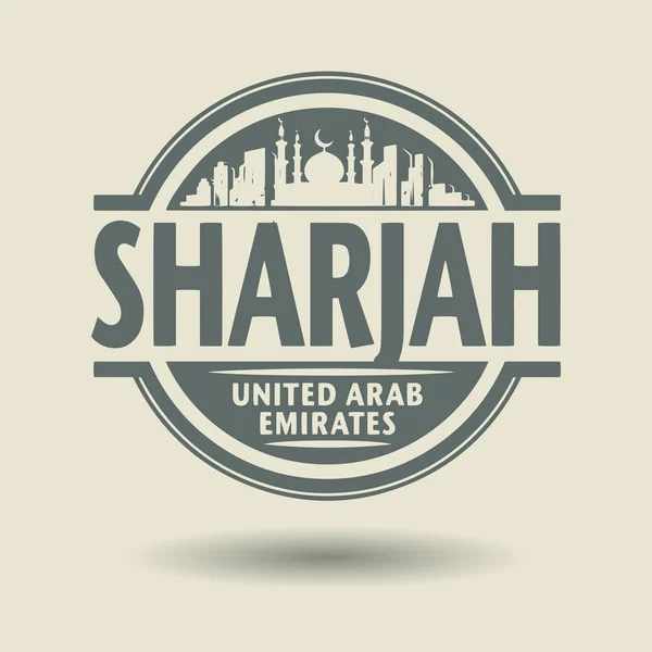 Stempel of label met tekst sharjah — Stockvector