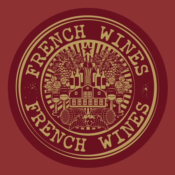 Stamp or label with words French Wines — Stock Vector