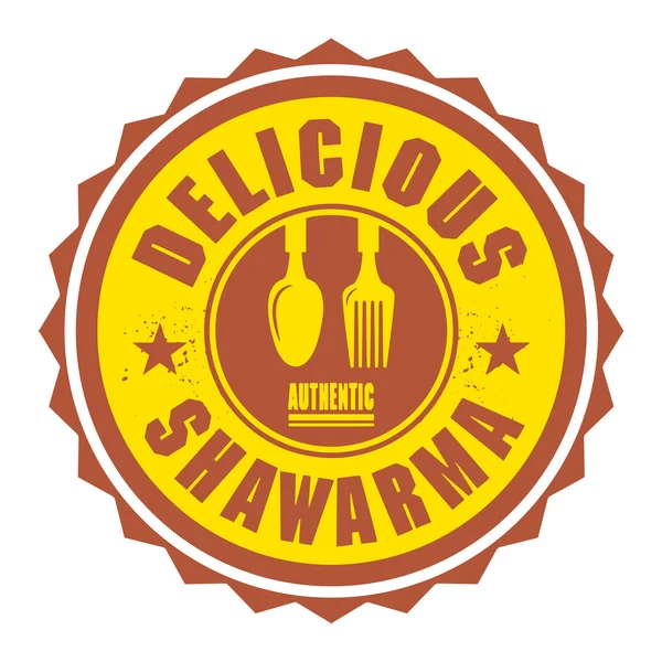 Sello o etiqueta abstracta con el texto Delicious Shawarma — Vector de stock