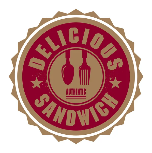 Selo ou rótulo abstrato com o texto Delicious Sandwich — Vetor de Stock