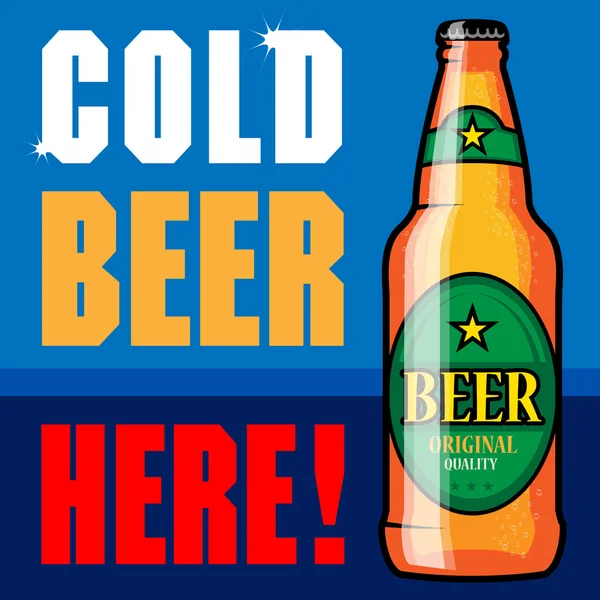 Etiqueta abstracta con la botella de cerveza y texto Cold Beer Here — Vector de stock