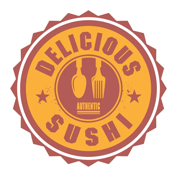 Abstract stamp or label with the text Delicious Sushi — Stock Vector