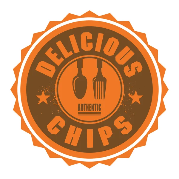 Abstract stamp or label with the text Delicious Chips — Stock Vector