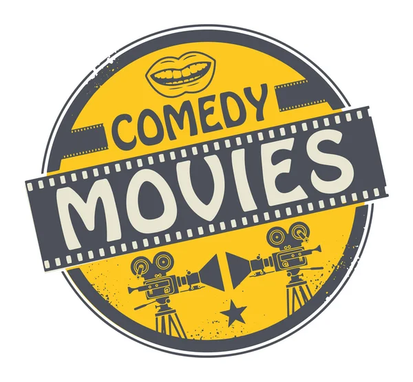 Sello o etiqueta con texto Comedia Películas — Vector de stock