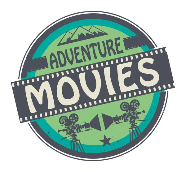 Sello o etiqueta con texto Adventure Movies — Vector de stock