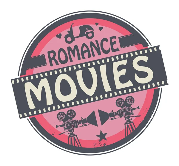 Sello o etiqueta con texto Romance Películas — Vector de stock