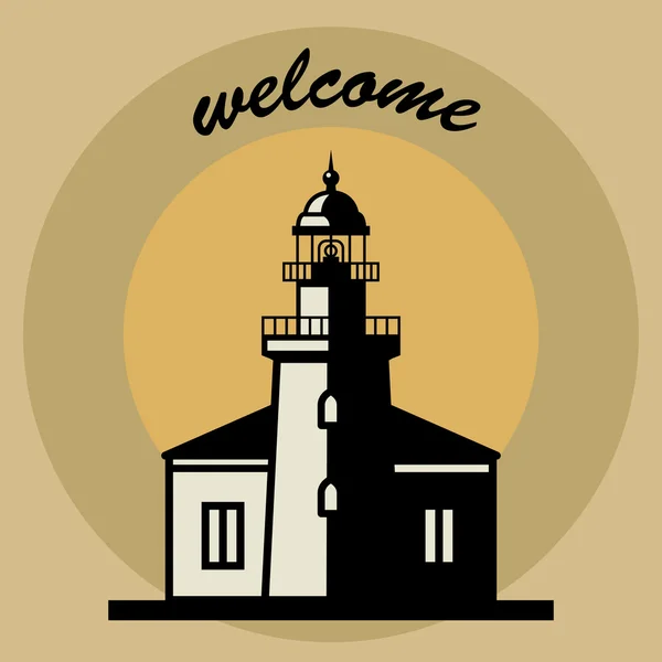 Sticker or label with Lighthouse silhouette — Stock Vector