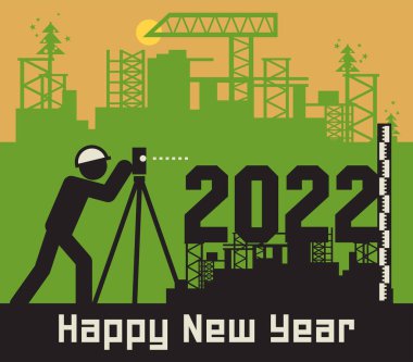 İnşaat alanında araştırma yapan araştırmacı, 2022 yılının kutlu olsun kartı, vektör illüstrasyonu