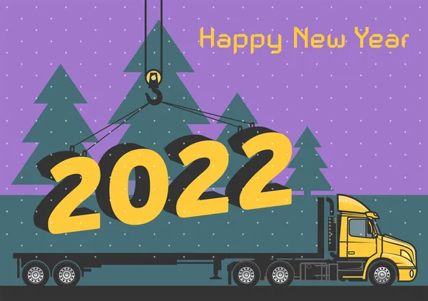 Nowy Rok Kartka Świąteczna Szczęśliwego Nowego Roku Świąteczna Kartka Ciężarówką — Wektor stockowy