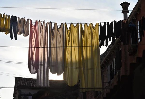 Hängande Tvätt Traditionellt Hus Venedig Italien — Stockfoto