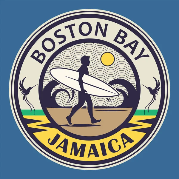 Boston Bay Giamaica Adesivo Surfista Bollo Segno Design Illustrazione Vettoriale — Vettoriale Stock