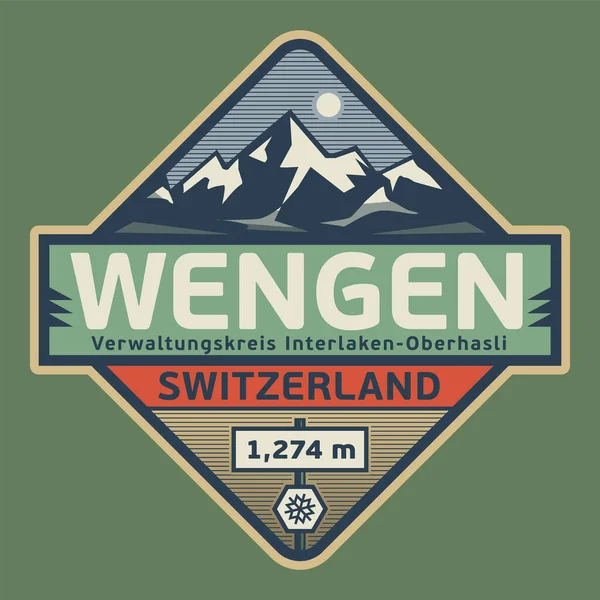 Ștampilă Abstractă Sau Emblemă Numele Wengen Elveția Ilustrație Vectorială — Vector de stoc