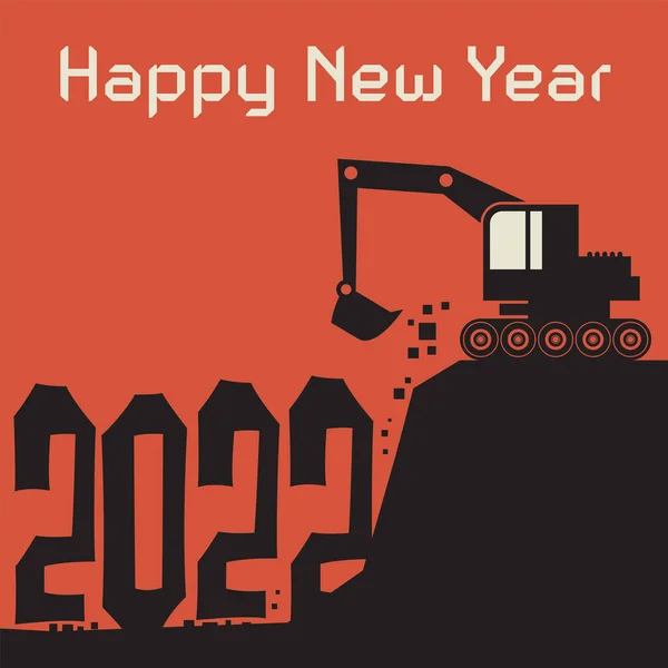 Pelle Tracteur Œuvre Sur Chantier Carte Vœux Nouvel 2022 Illustration — Image vectorielle