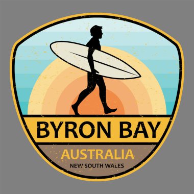 Avustralya, Byron Körfezi, vektör illüstrasyonlu soyut pul ya da amblem