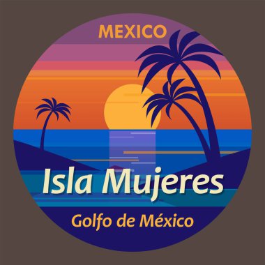 Meksika 'daki Isla Mujeres isimli soyut damga ya da amblem, vektör illüstrasyonu