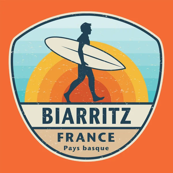 Absztrakt Bélyeg Vagy Embléma Biarritz France Basque Country Névvel Vektor — Stock Vector