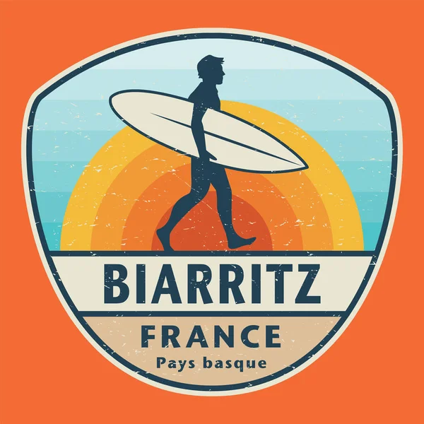 Biarritz, Fransa, Bask Ülkesi, vektör illüstrasyonlu soyut pul veya amblem