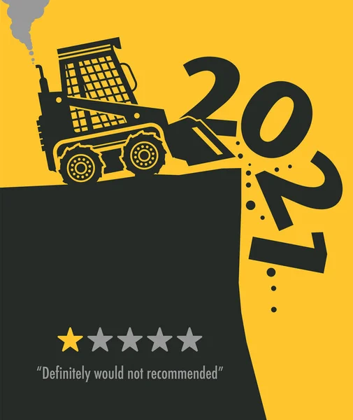 Tractor Buldozer Work Construction Site Happy New Year 2021 Card — стоковий вектор