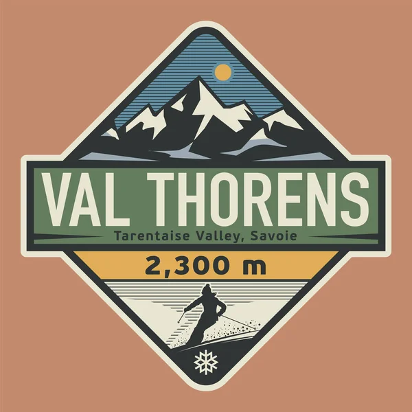 Soyut Damgası Veya Amblem Val Thorens Fransa Vektör Çizim Adı — Stok Vektör
