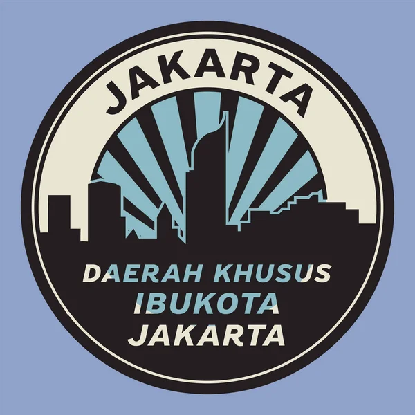 Sello Emblema Abstracto Con Nombre Yakarta Indonesia También Indonesio Ilustración — Vector de stock