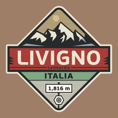 İtalya, Livigno isimli soyut pul veya amblem, vektör illüstrasyonu
