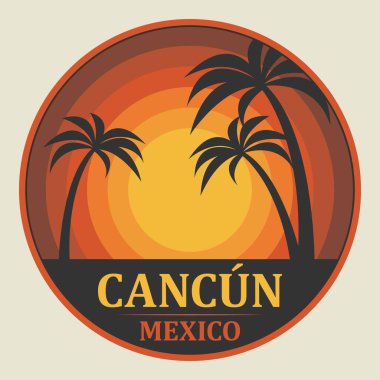 Meksika, Cancun adında soyut bir damga veya amblem, vektör illüstrasyon