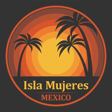 Meksika 'daki Isla Mujeres isimli soyut damga ya da amblem, vektör illüstrasyonu