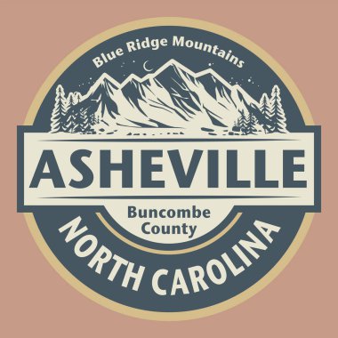 Asheville, Kuzey Carolina, vektör illüstrasyonlu soyut damga ya da amblem