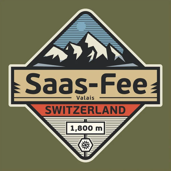 Timbro Astratto Emblema Con Nome Saas Fee Svizzera Illustrazione Vettoriale — Vettoriale Stock