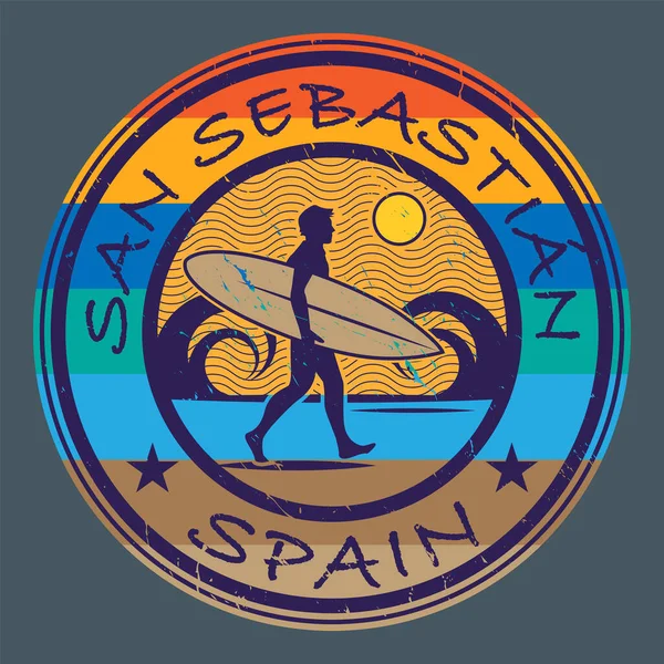 Sello Emblema Abstracto Con Nombre San Sebastián España Ilustración Vectorial — Archivo Imágenes Vectoriales